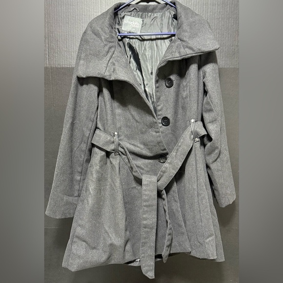 🪅Charlotte Russe Gray wool Blend Belted Peacoat - Picture 4 of 15